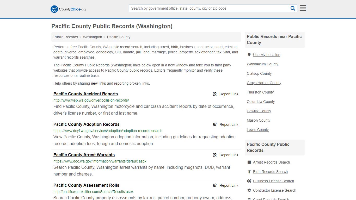 Pacific County Public Records (Washington) - County Office